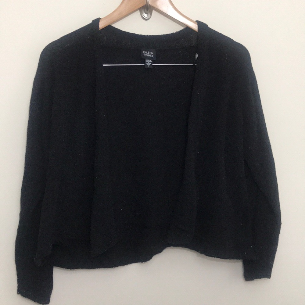|Eileen Fisher| Black Wool Open Cardigan Sweater